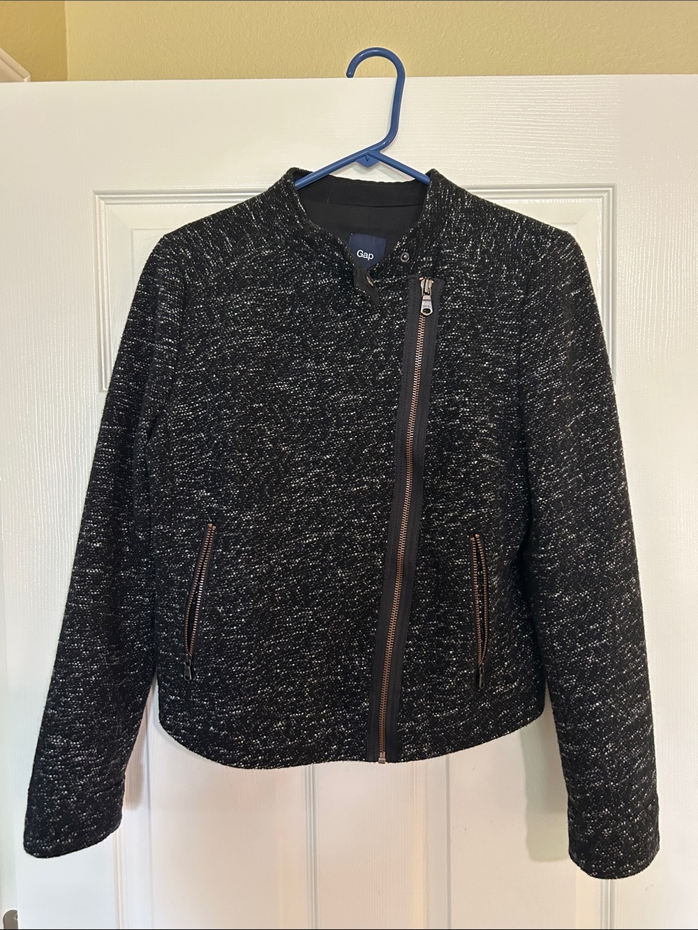 GAP Black Tweed Asymmetrical Zip Blazer